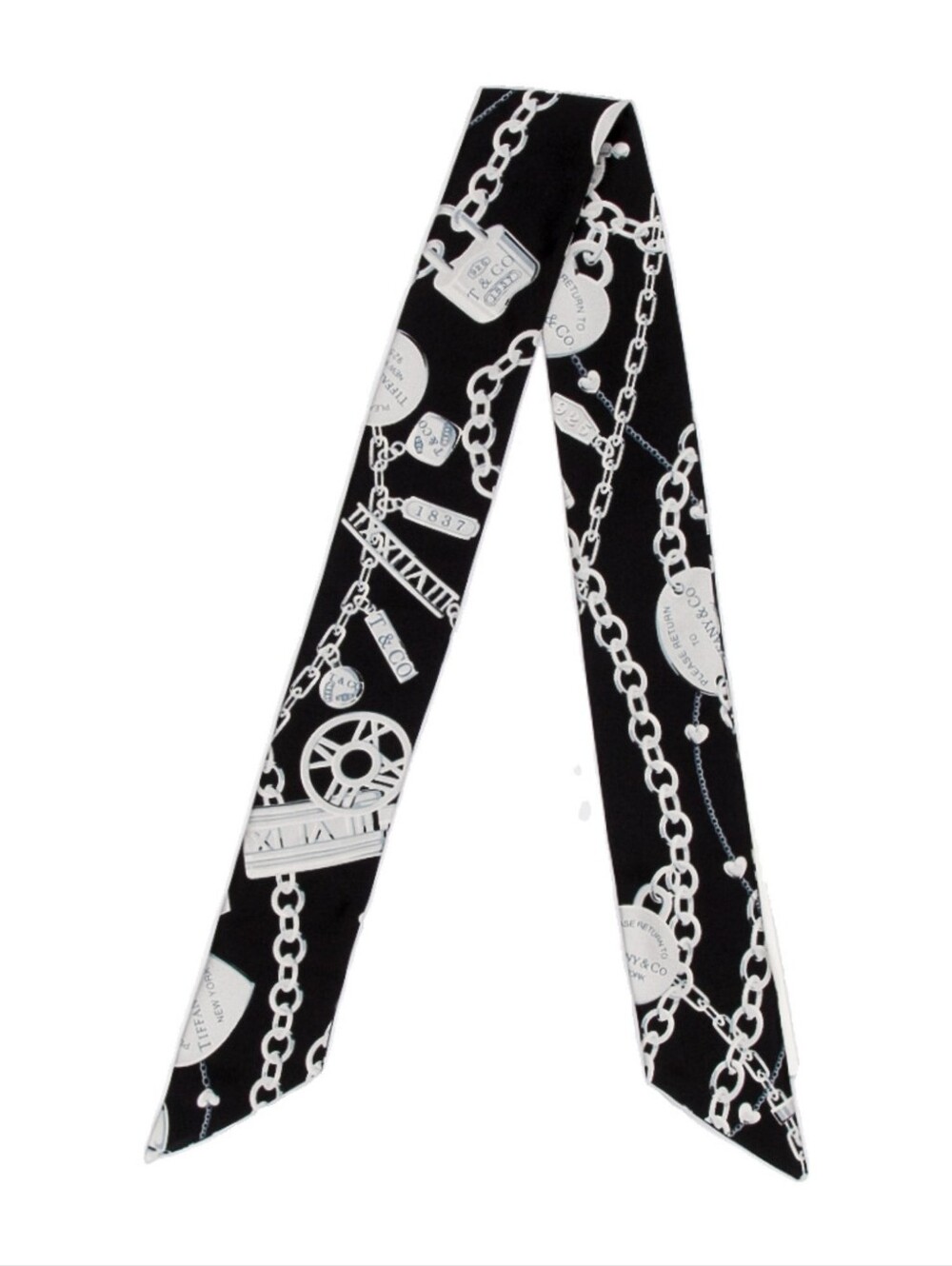 BNIB Authentic TIFFANY & CO. 100% Silk Printed Twilly Black Silver - Picture 1 of 8